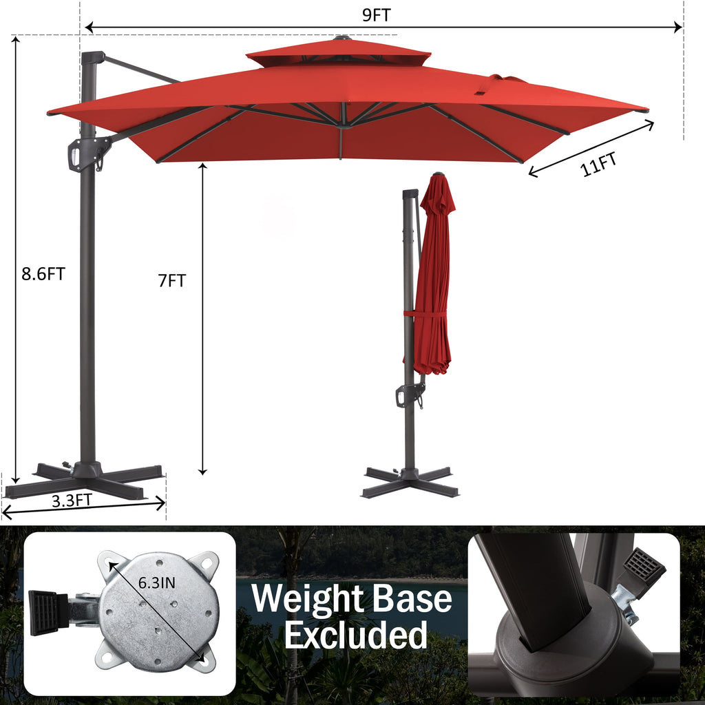 Pellebant 9' X 11' Patio Umbrella Outdoor Rectangle Umbrella Large Cantilever Umbrella Windproof Offset Heavy Duty Sun for Garden Deck Pool Patio