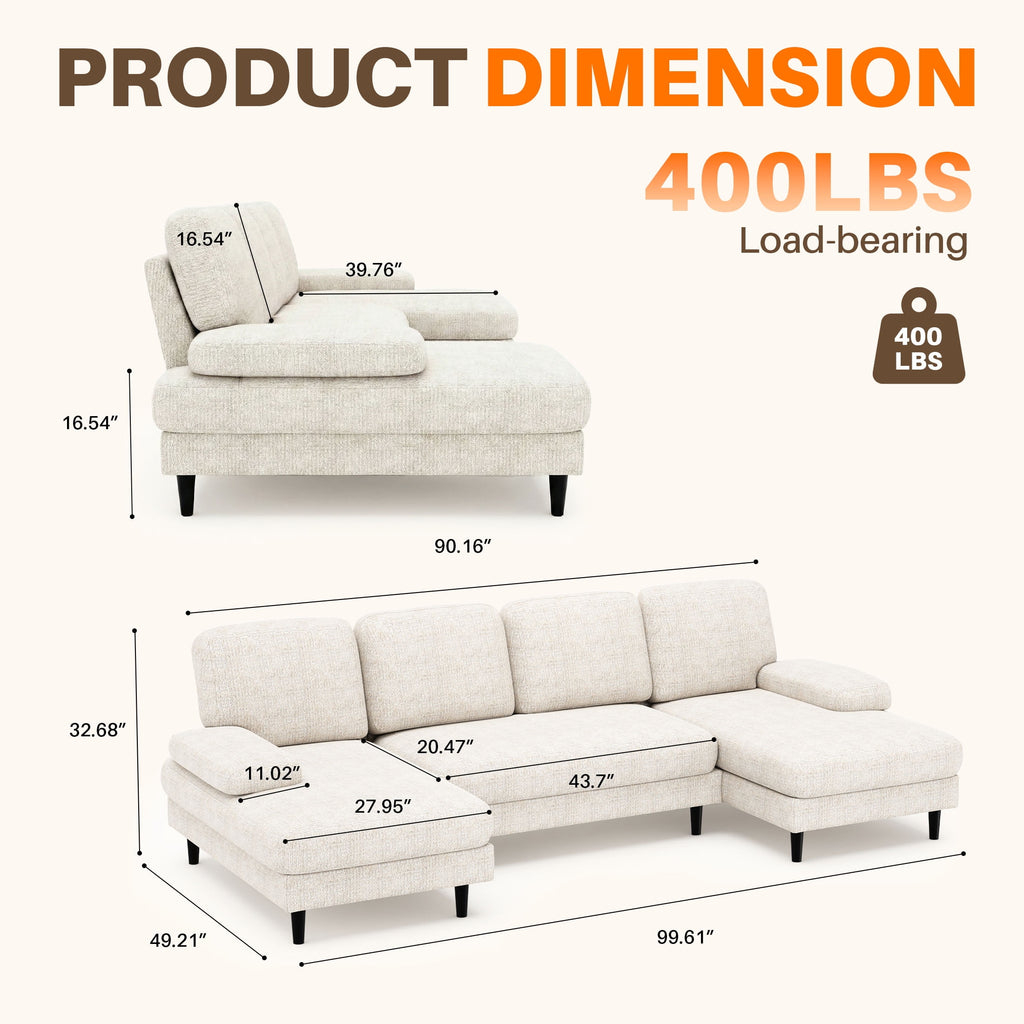 edx 99 U-Shaped 6 Seat Sofa Couch for Living Room, Linen Fabric Sofa Bed with Removable Pillows for Home and Apartment (Fabric, Dark Grey)