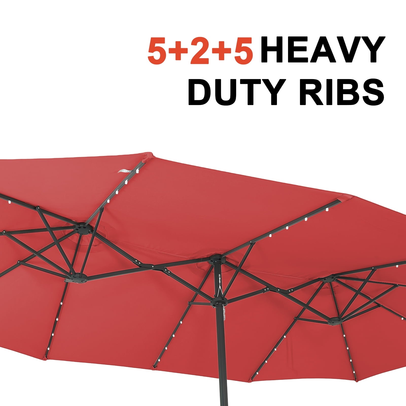 Ainfox 15ft Large Patio Umbrella with Solar Lights, Double-Sided Outdoor Rectangle Table Umbrellas with Sand Bag Base，Beige