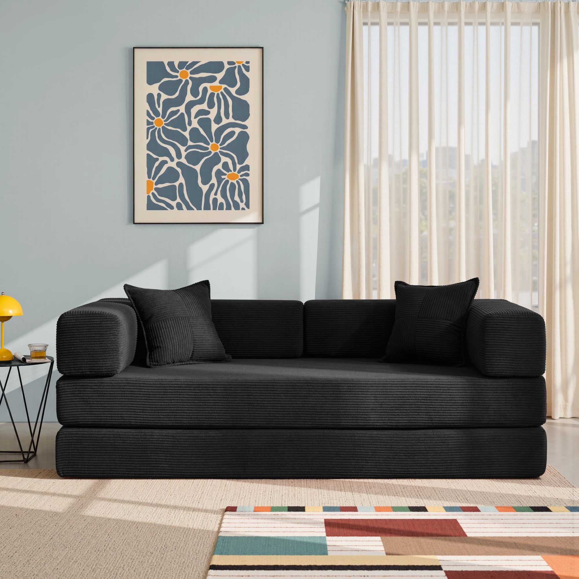 YINIX 78,6 Convertible Sofa Couch with 2 Pillows, Sleeper Sofa Bed for Living Room, Small Spaces, Orange