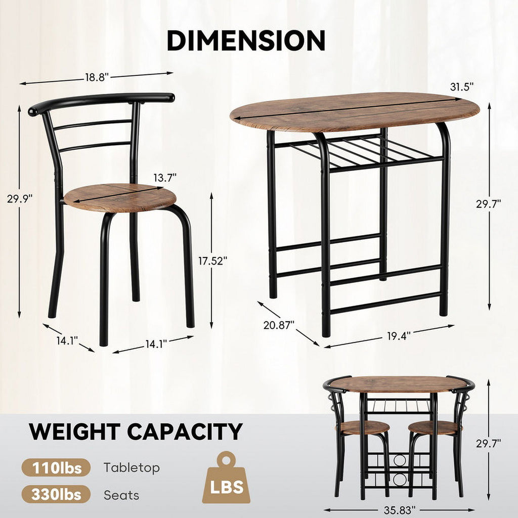 Homall 3 Piece Wood and Metal Dining Table Set, Small Dining Table for 2, Modern Dining Set for Living Room, Dining Room, Kitchen, Black