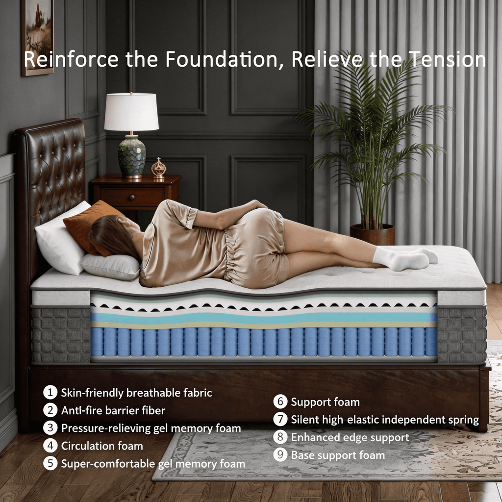 Dealnight 12 inch Queen Size Mattress in a Box, Firm Hybrid Cooling Gel Memory Foam with Individually Pocket Coils, Back Pain Relief and Pressure Relief