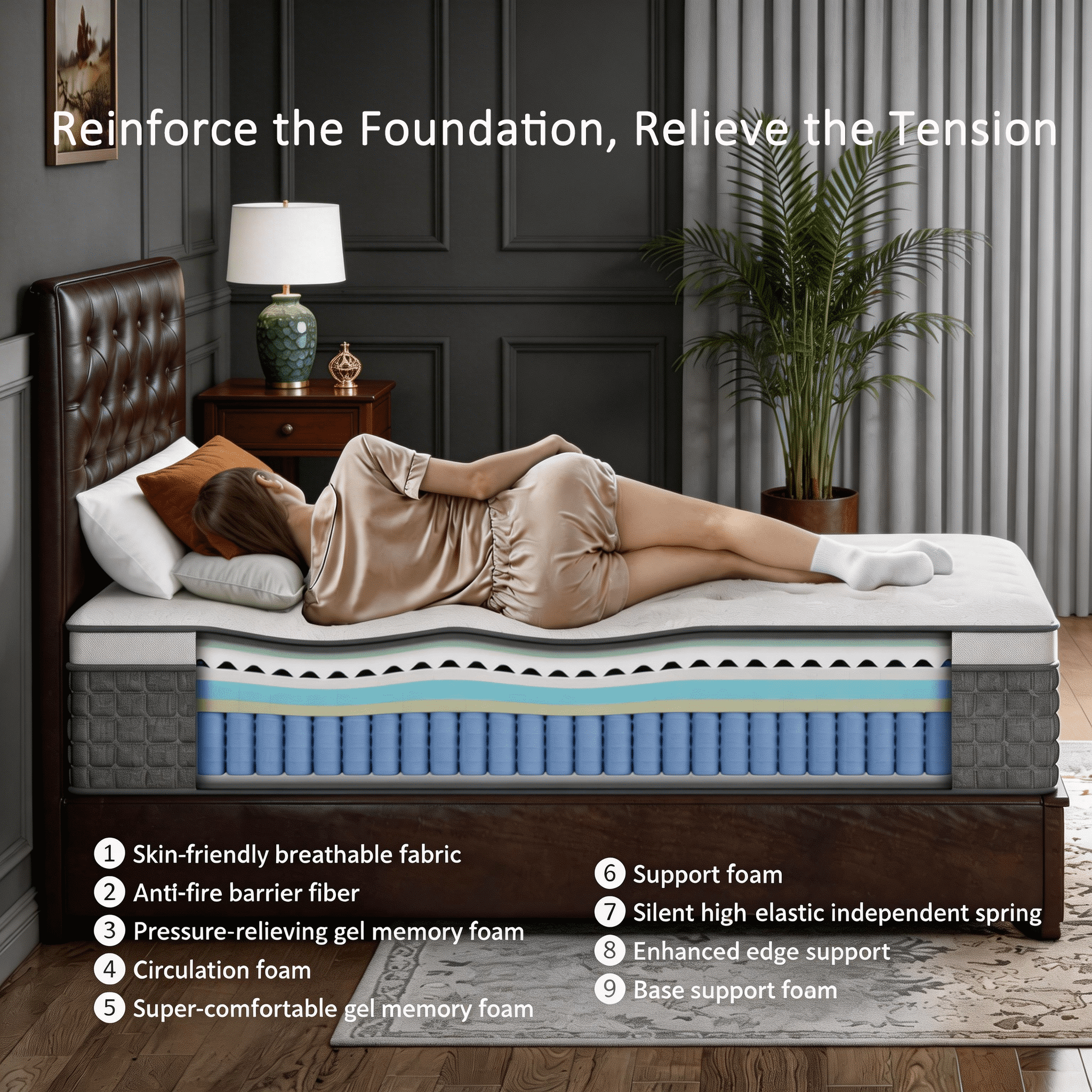 Dealnight 12 inch Queen Size Mattress in a Box, Firm Hybrid Cooling Gel Memory Foam with Individually Pocket Coils, Back Pain Relief and Pressure Relief