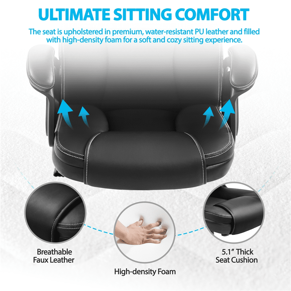 Alden Design Faux Leather Swivel Office Chair with Ergonomic High Back for Home Office, Black
