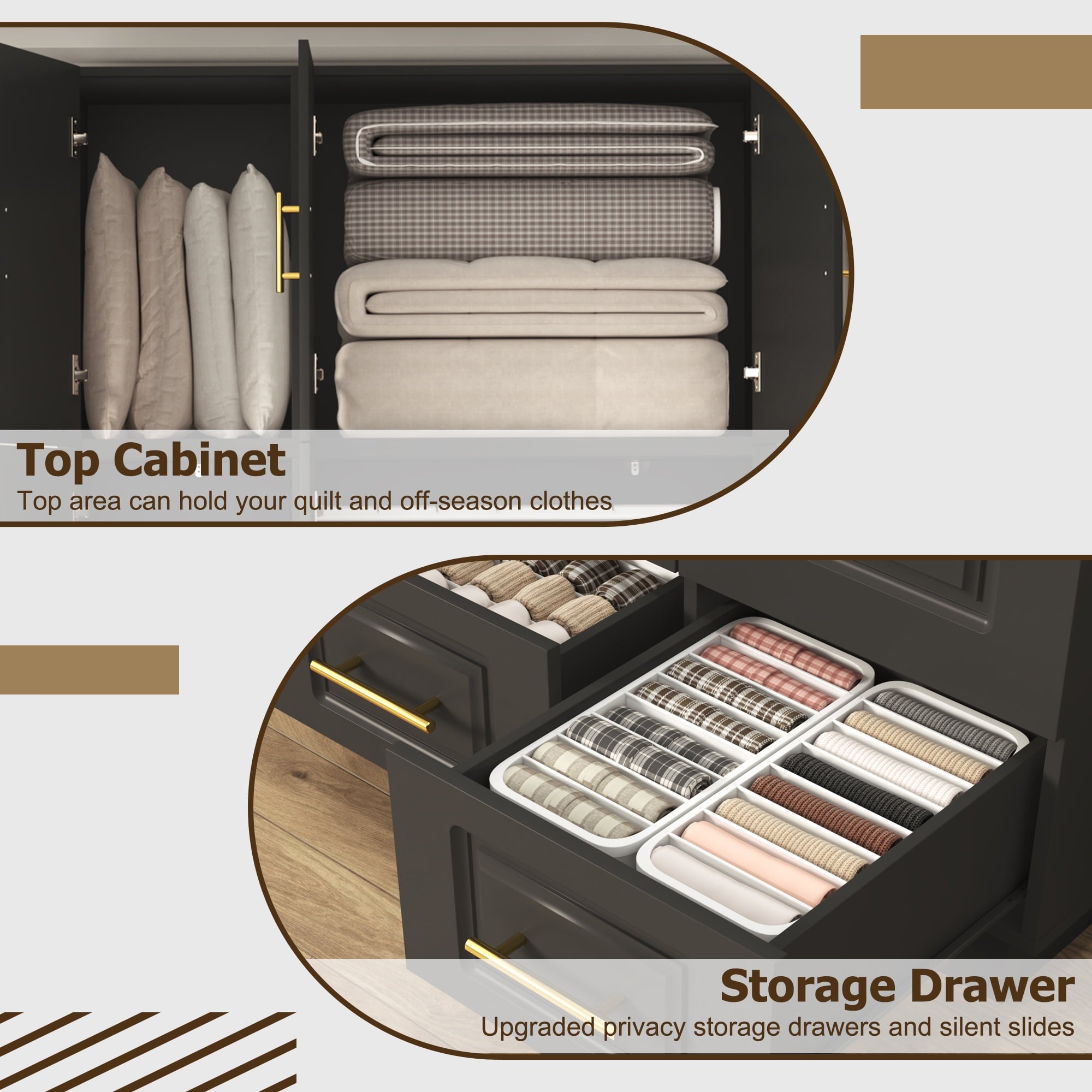 Blotout 94.5'' Armoire Wardrobe Closet with Top Cabinet and Mirror, Modern 3 Doors Adult Wood Closet Storage Cabinet with Hanging Rod & 3 Drawers & RGB LED 60,000 Color Lights/6 Storage Shelves