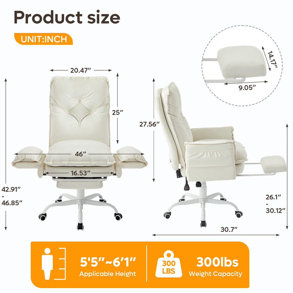 Bestier Big and Tall Executive Office Chair with Flip-up Arms for Adult, Wide Seat Ergonomic Computer Desk Chair,High Back Velvet Comfy Cross-Legged Office Chair with Footrest and Side Pockets, Black