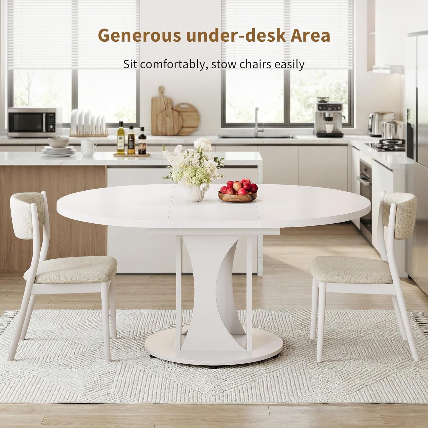Laisnet 47 Round Dining Table for 4-6, Kitchen Table with Rounded Base for Dining Room Living Room, Black