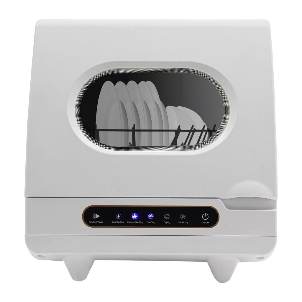 1200W Portable White Countertop Dishwasher Compact Dishwasher 5 Washing Programs
