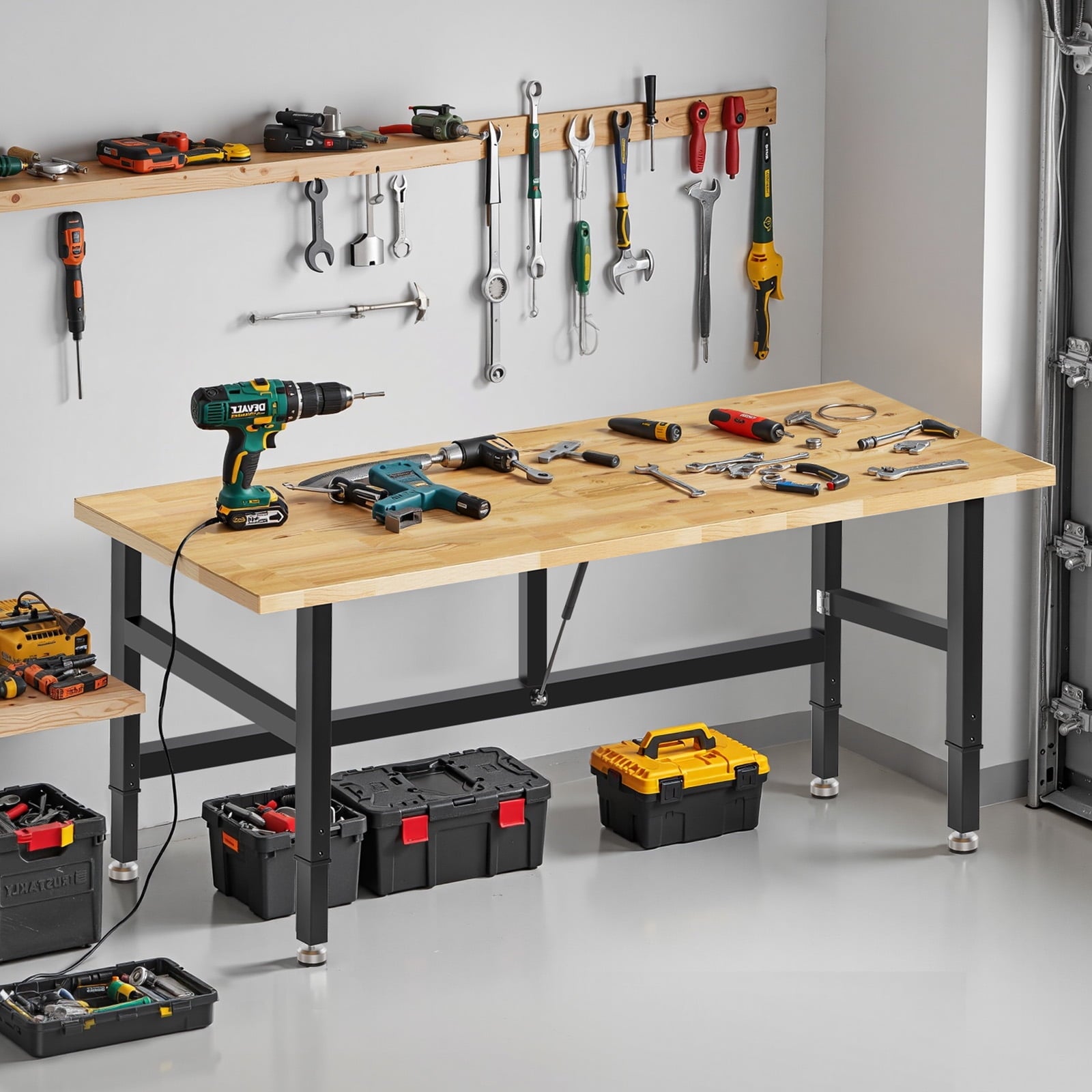 MUWOOD 48-inch Folding Workbench with Adjustable Height, Wood Worktop, Rubberwood, 2000 LBS Capacity Heavy Duty for Workshop, Garage, Office, Home