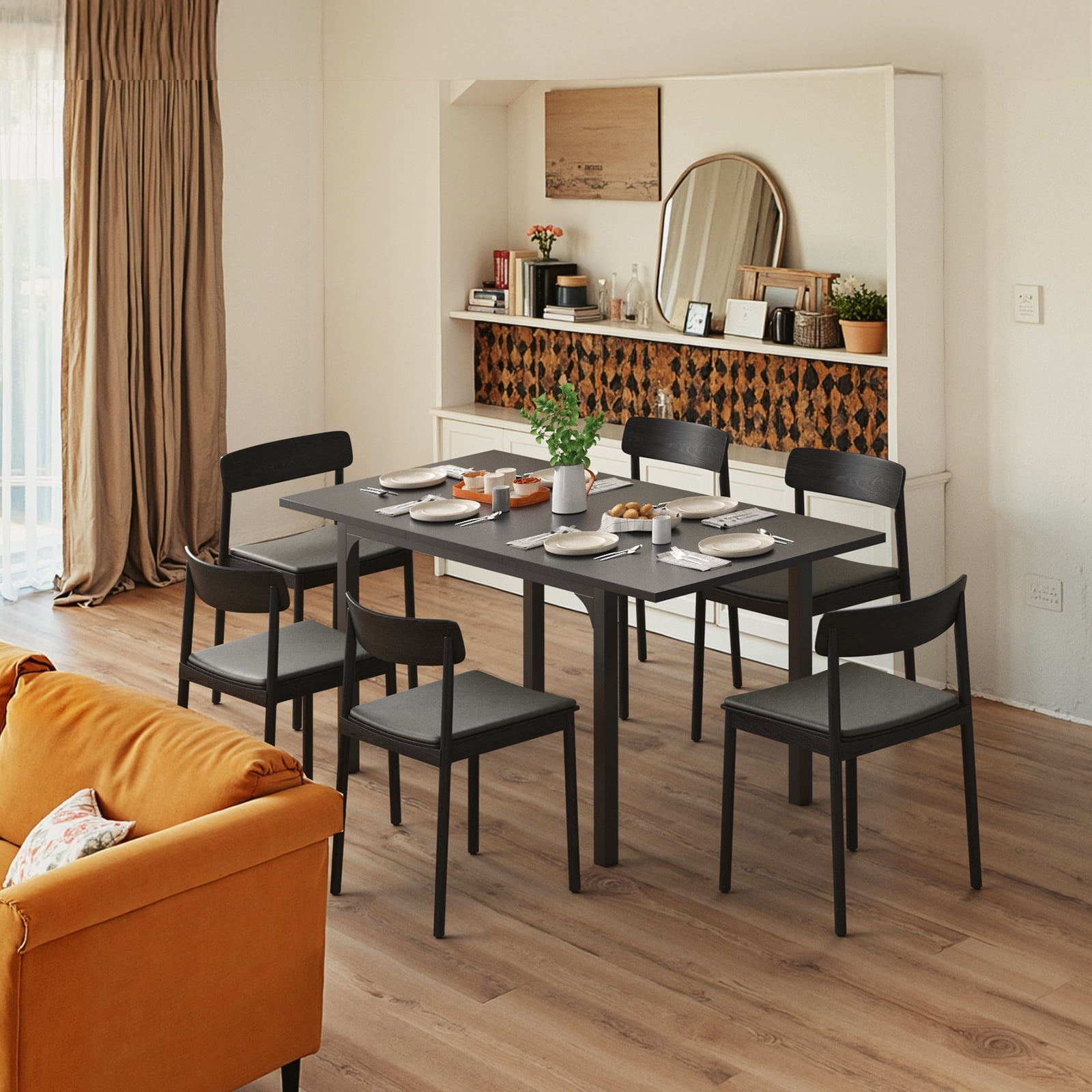 Someet Large Extendable Dining Table for 4-8, Modern Wood Space-Saving Extra Long Folding Kitchen Table for Dining Room, Natural