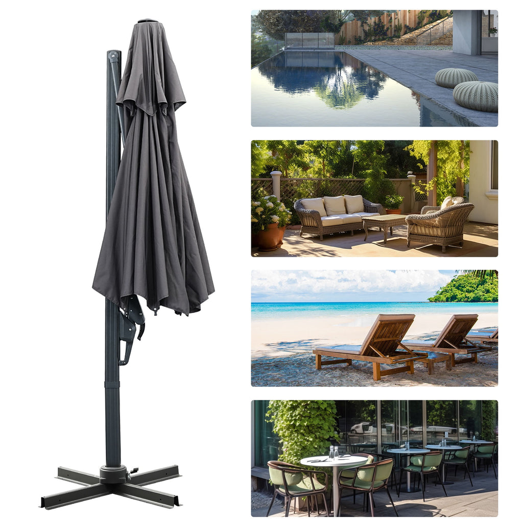 Ainfox 10ft Double Top Heavy-Duty Patio Cantilever Umbrella with lights and Cross Base, Outdoor Large Offset Hanging Aluminum Rotation Sun Shade Solar Umbrella with 360°Rotation Adjustable,Khaki