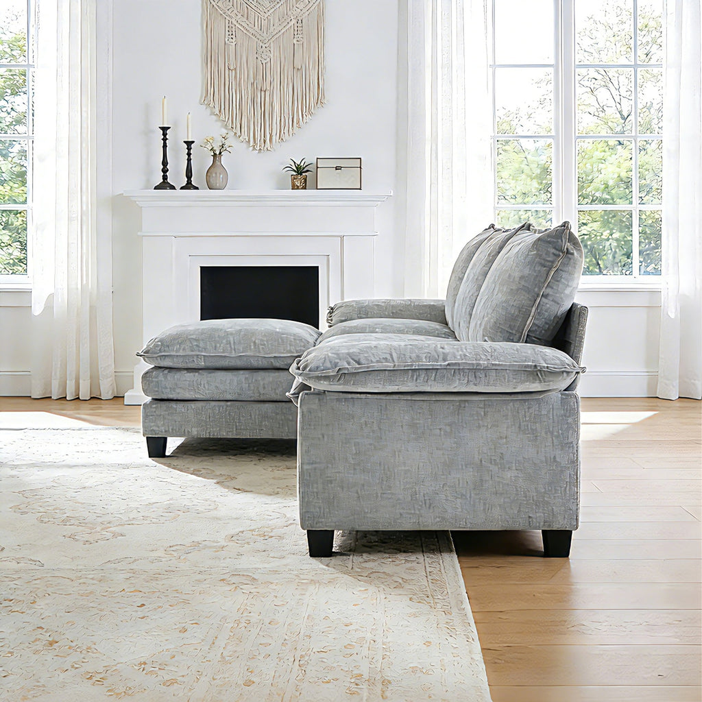 Ktaxon Sectional Sofa L Shaped Couch with Chaise Living Room Sleeper Set, 2 Seats with Chenille and Double Layer Cushions 86 W Beige