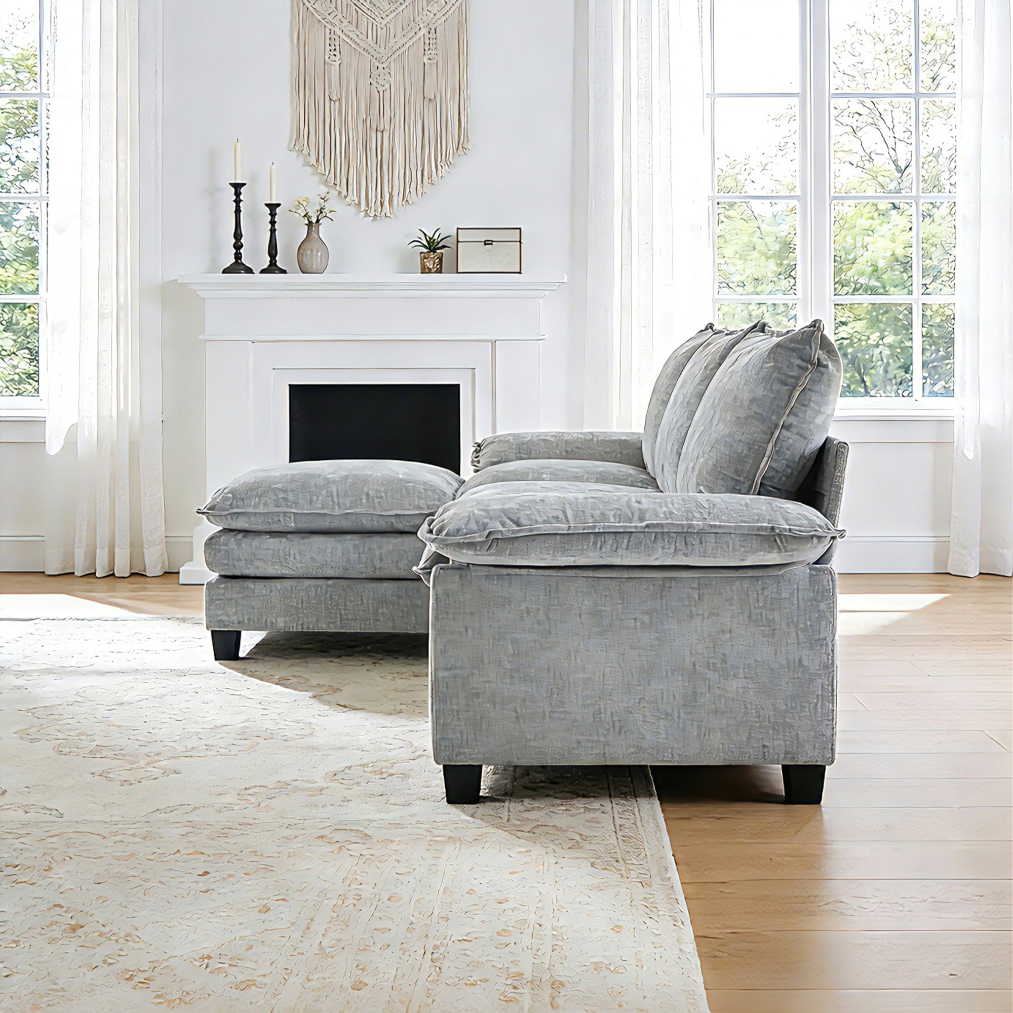 Ktaxon Sectional Sofa L Shaped Couch with Chaise Living Room Sleeper Set, 2 Seats with Chenille and Double Layer Cushions 86 W Beige