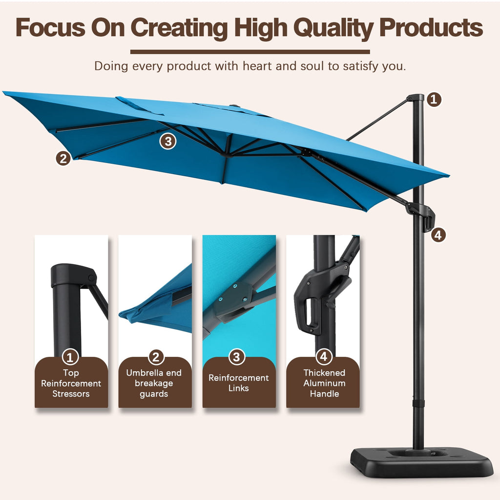 COBIZI 10x10ft Patio Cantilever Umbrella Double Roof Large Rectangular Deck Offset Umbrellas, Square Outdoor Patio Umbrella with 360°Rotation & Heavy-Duty Aluminum Frame,for Poolside Garden,Beige
