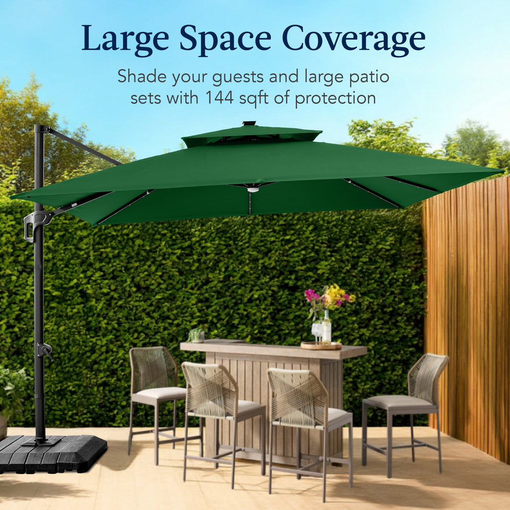 Best Choice Products 12x12ft 2-Tier Square Outdoor Solar LED Cantilever Umbrella w/ 360-Rotating Base   Gray