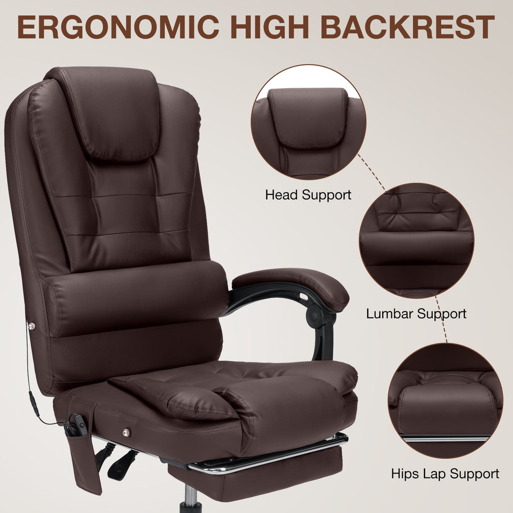 Hoffree Executive Office Chair Massage and Footrest Ergonomic Computer Desk Chair Reclining High Back Leather Office Chair Lumbar Back Support Swivel Rolling for Home Office Black