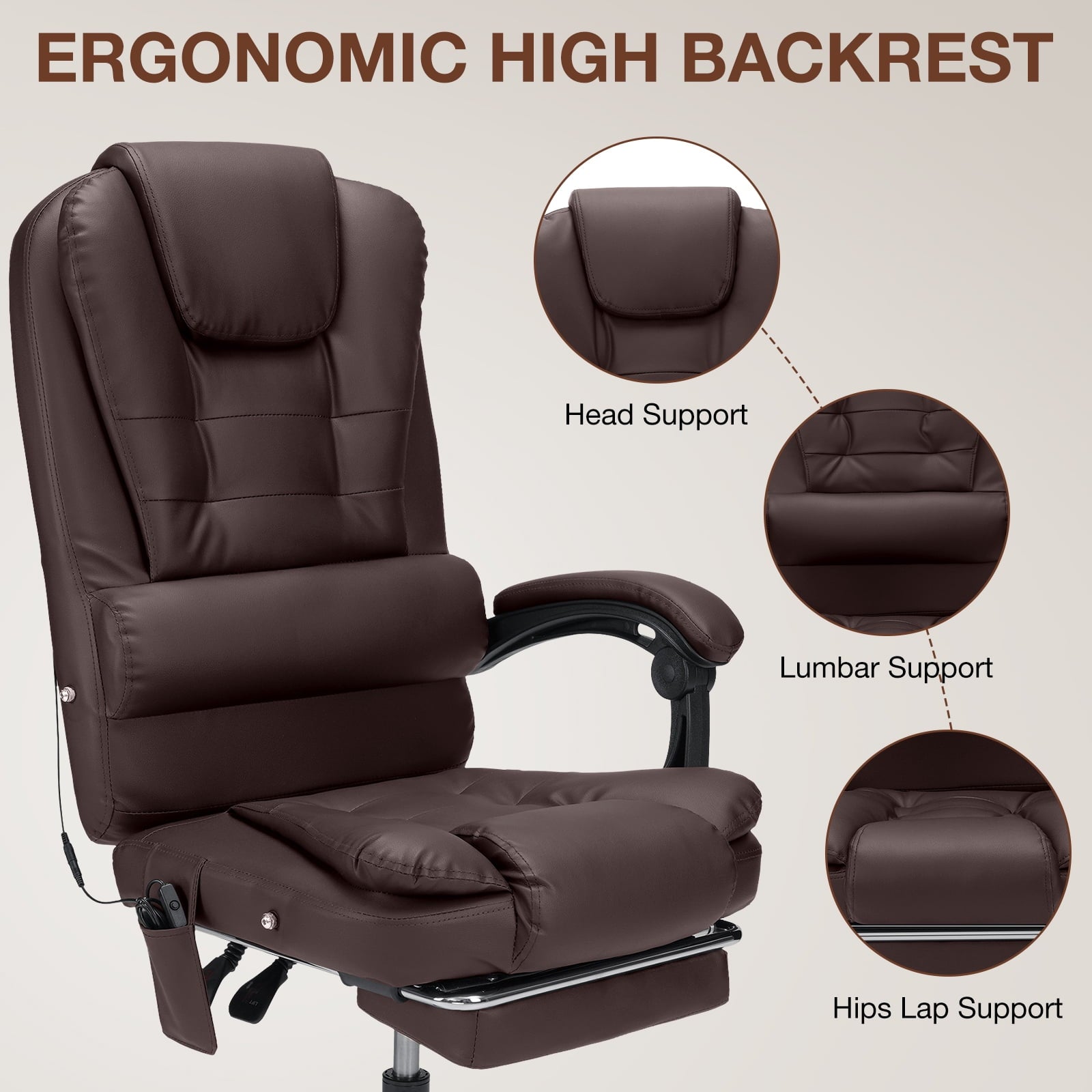 Hoffree Executive Office Chair Massage and Footrest Ergonomic Computer Desk Chair Reclining High Back Leather Office Chair Lumbar Back Support Swivel Rolling for Home Office Black