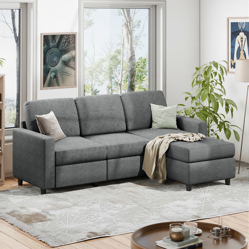 Walsunny 73.6 Convertible Sectional Sofa Couch, L-Shaped 3-Seat Sofa Couch with Reversible Chaise for Small Space,Dark Gray