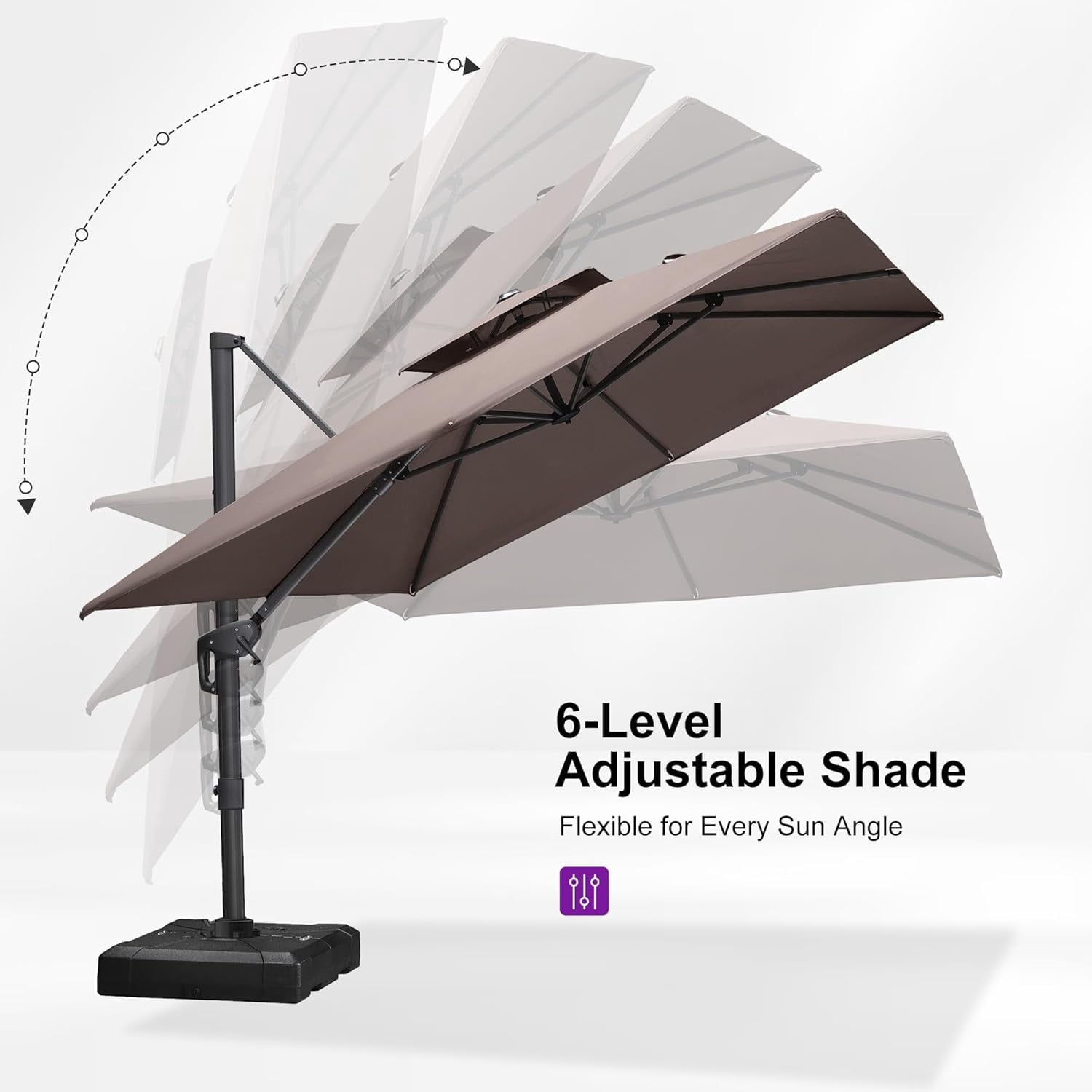 PURPLE LEAF Cantilever Umbrellas 12FT Square Large Patio Umbrella Offset Umbrella with 360°Rotation Tilting And Hanging Double Top, Grey