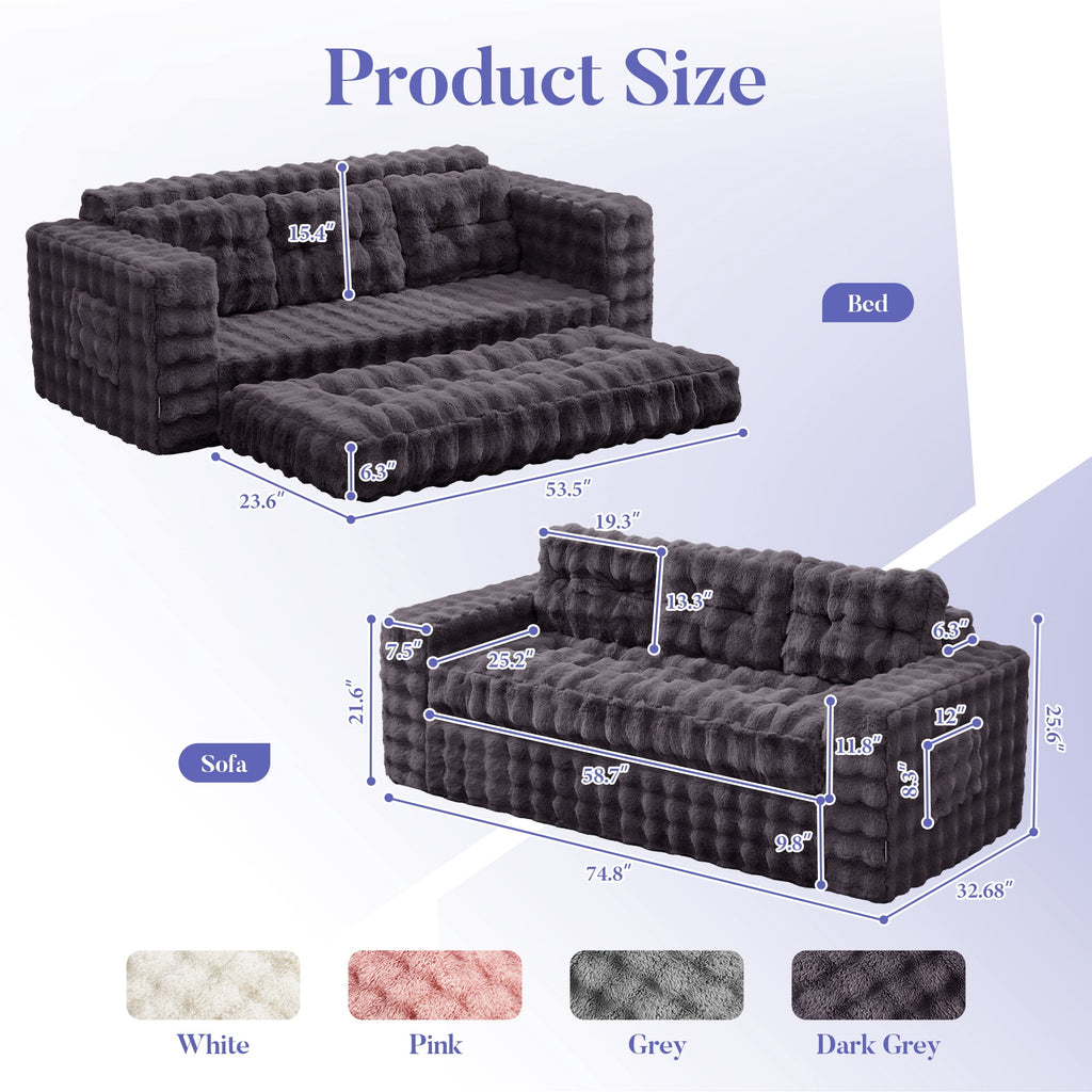 Hobestluk 3-Seater Sofa Boneless Couch with Tufted Button Design 2 in 1 Comfy Cloud Couch Oversized Sofa for Living Room Bedroom Apartment or Office (Grey, 3 Seater)