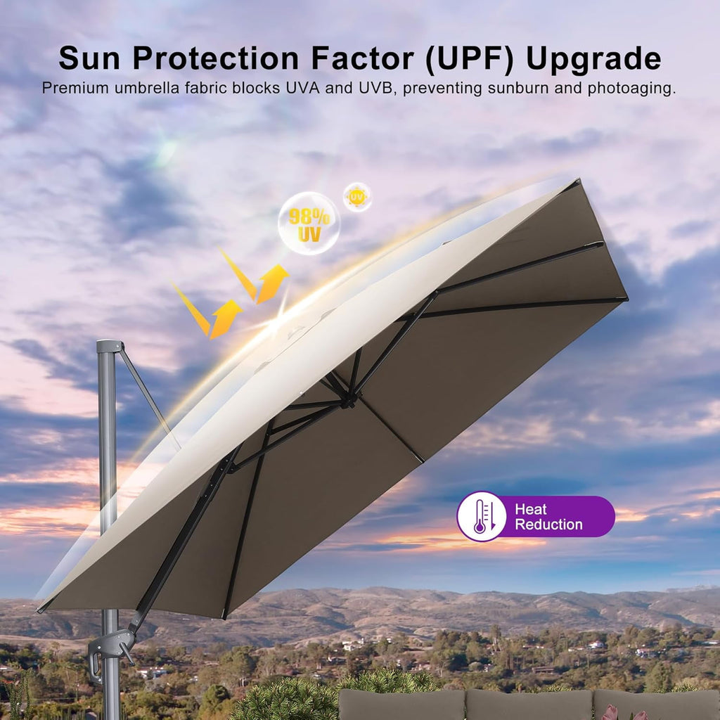 PURPLE LEAF 10' X 13' Rectangle Cantilever Umbrella with Base Outdoor Large Aluminum Patio Umbrella with 3-Year Fade Resistance Recycled Fabric and 360-degree Rotation for Deck Pool, Graphite Grey