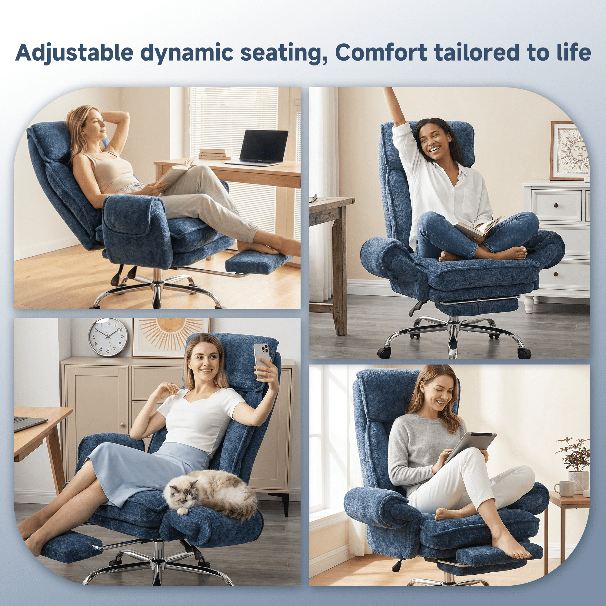 Big and Tall Executive Office Chair with Adjuatable Armrests and Headrest, Ergonomic Reclining High Back Criss Cross Chair , Office Chair with Footrest,Blue