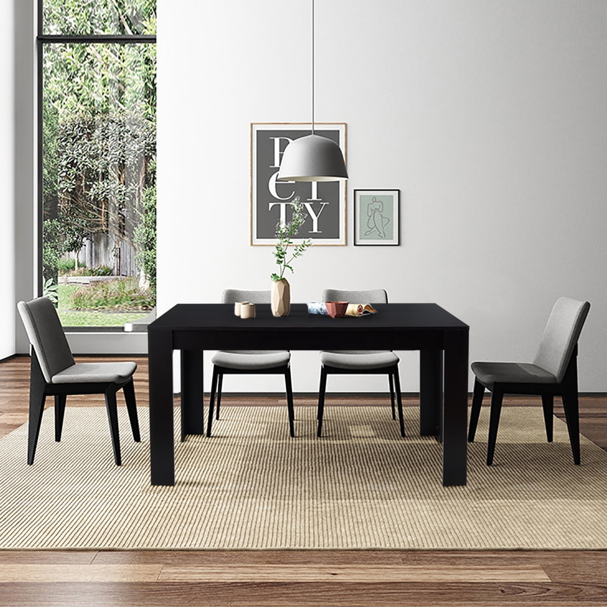 Costway 63 Dining Table Rectangular Modern Kitchen Table For 6 People Home Furniture Gray