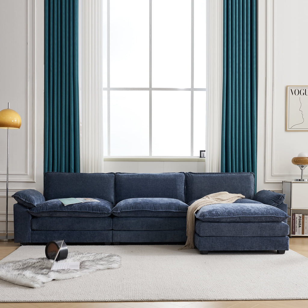 Ktaxon Sectional Sofa L Shaped Couch with Chaise Living Room Sleeper Set, 2 Seats with Chenille and Double Layer Cushions 86 W Beige