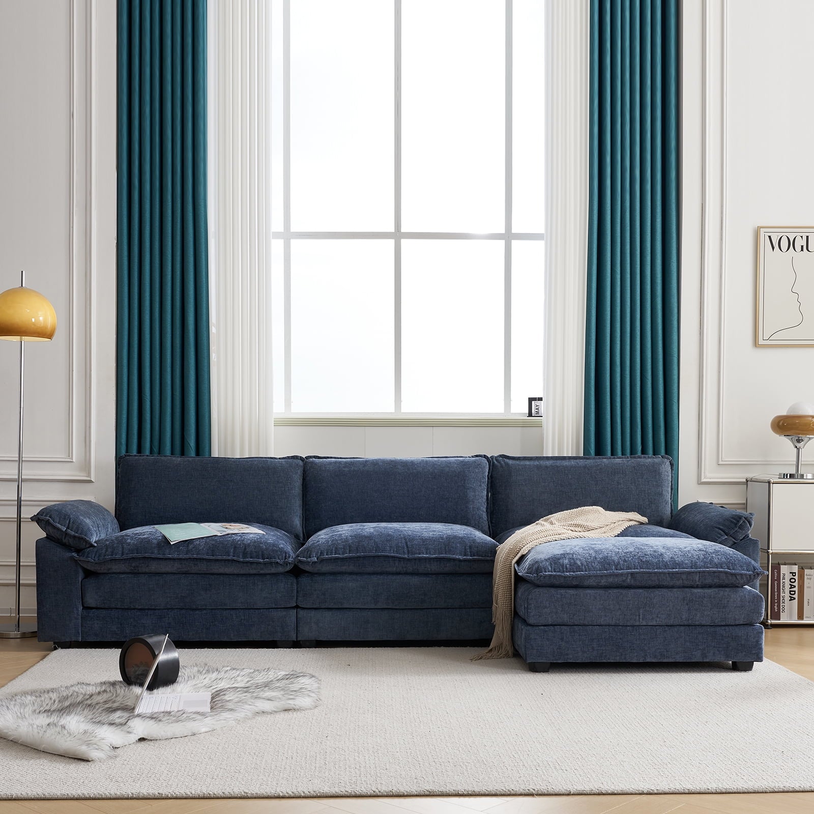 Ktaxon Sectional Sofa L Shaped Couch with Chaise Living Room Sleeper Set, 2 Seats with Chenille and Double Layer Cushions 86 W Beige