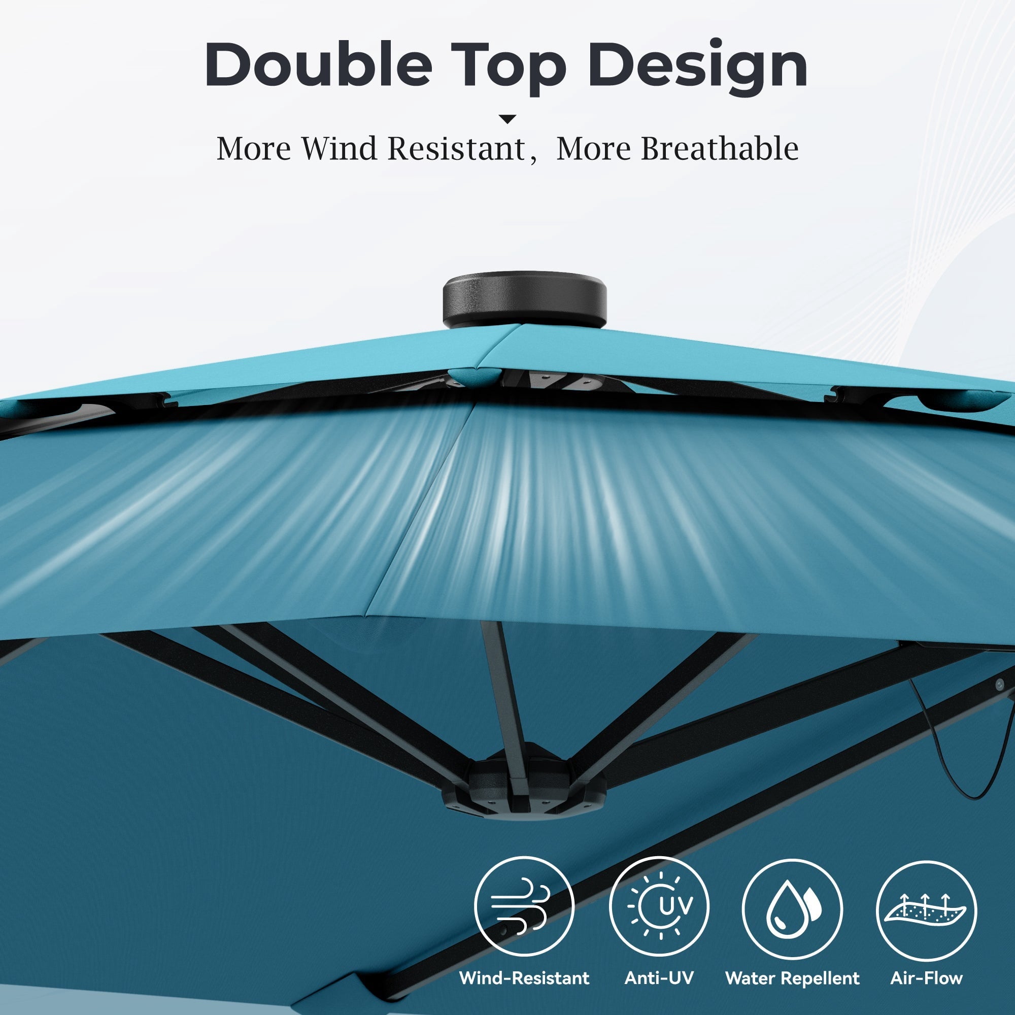 Alpha Joy 15ft Dual-Layer Extra Large Outdoor Patio Umbrella Double-Sided Ventilation Umbrella with Led Lights & Umbrella Base, Beige