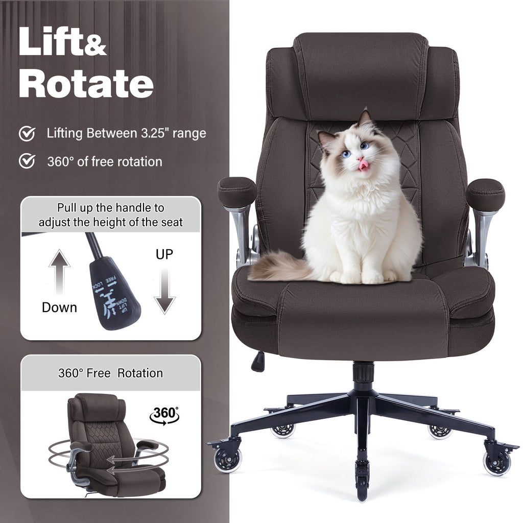 High Back Office Chair with Lockable Wheels, 400lbs Large Fabric Executive Desk Chair, Adjustable Lumbar Support Flip up Arms, Ergonomic Home Office Computer Chair with Storage Pocket, Black