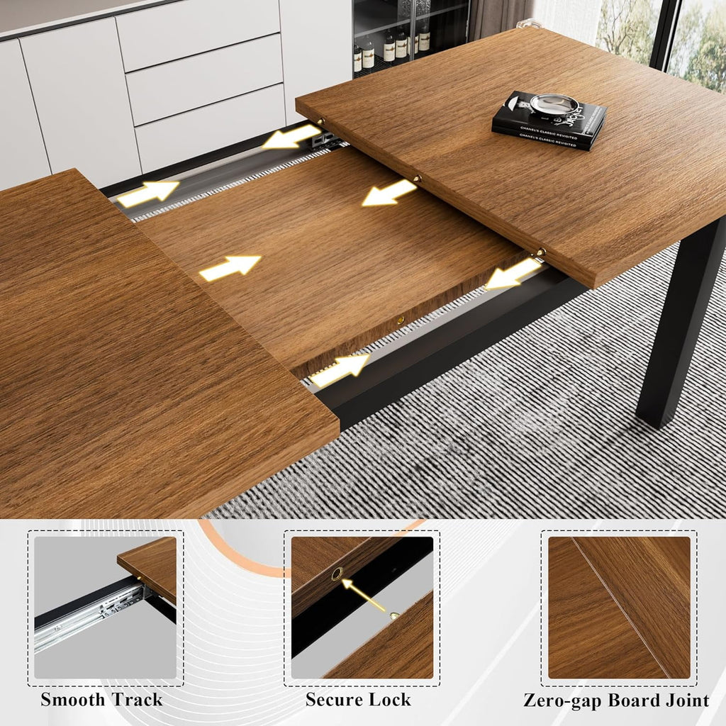 iPormis 5-Piece Dining Table Set for 4-8 People, Extendable Kitchen Table Set with 2 Benches and 2 Square Stools, Espresso
