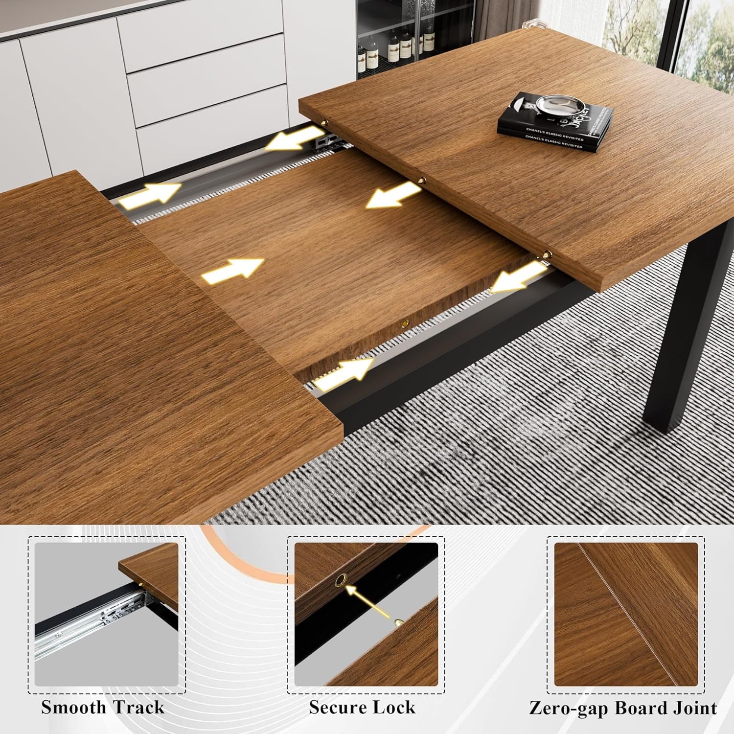 iPormis 5-Piece Dining Table Set for 4-8 People, Extendable Kitchen Table Set with 2 Benches and 2 Square Stools, Espresso