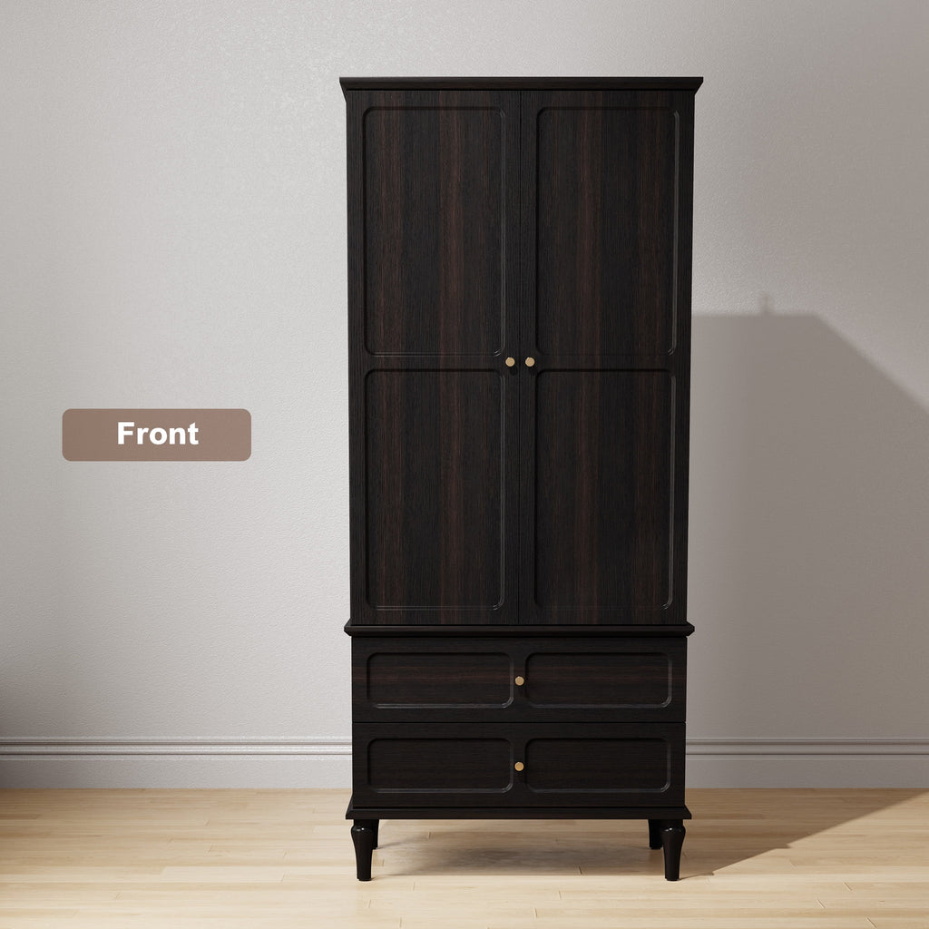 HLR 71 Tall Modern Wood Armoire Wardrobe Closet, Freestanding Cabinet with Hanging Rod for Bedroom, Brown