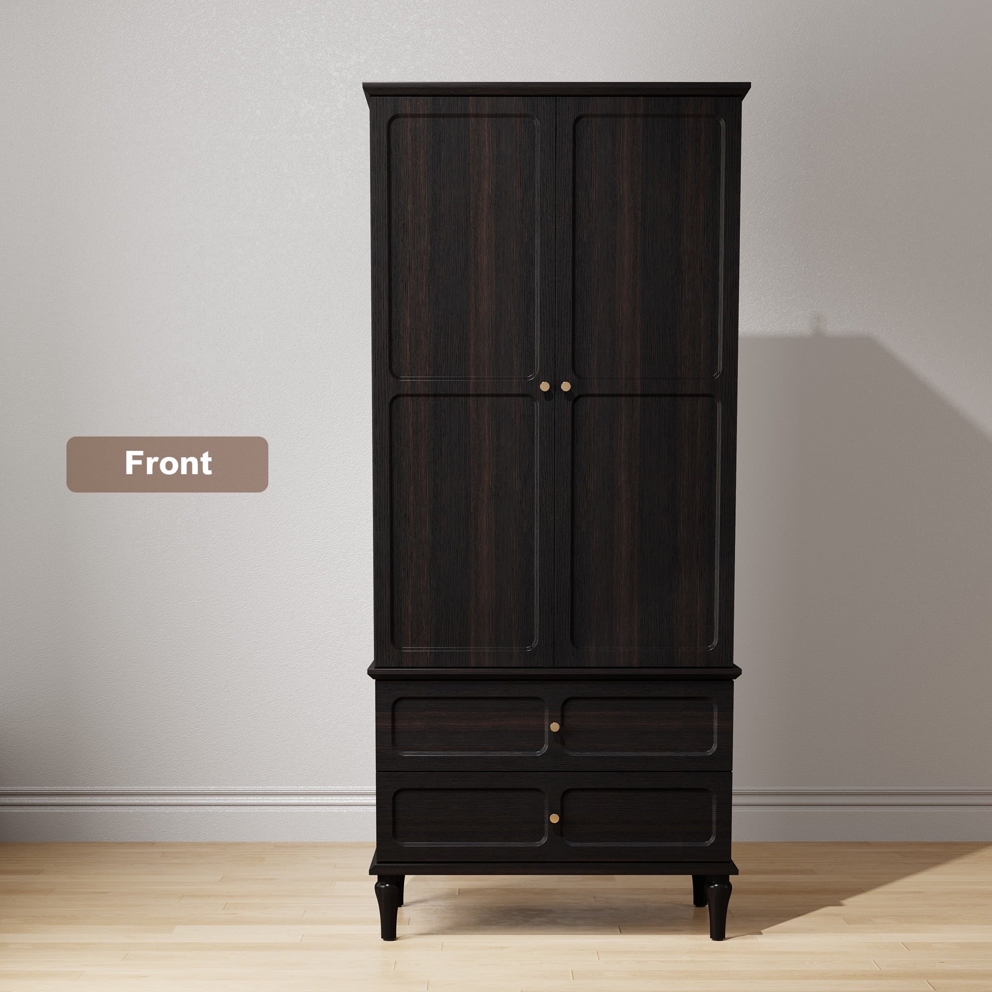 HLR 71 Tall Modern Wood Armoire Wardrobe Closet, Freestanding Cabinet with Hanging Rod for Bedroom, Brown