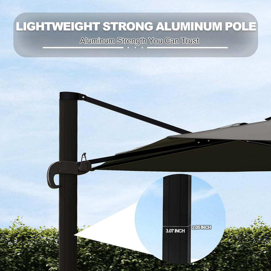 SOLLED 10x10 FT Outdoor Umbrella with Base, Cantilever Patio Umbrella 360° Rotation Adjustable Height, Square Sun Shade for Pool Garden Backyard,Blue