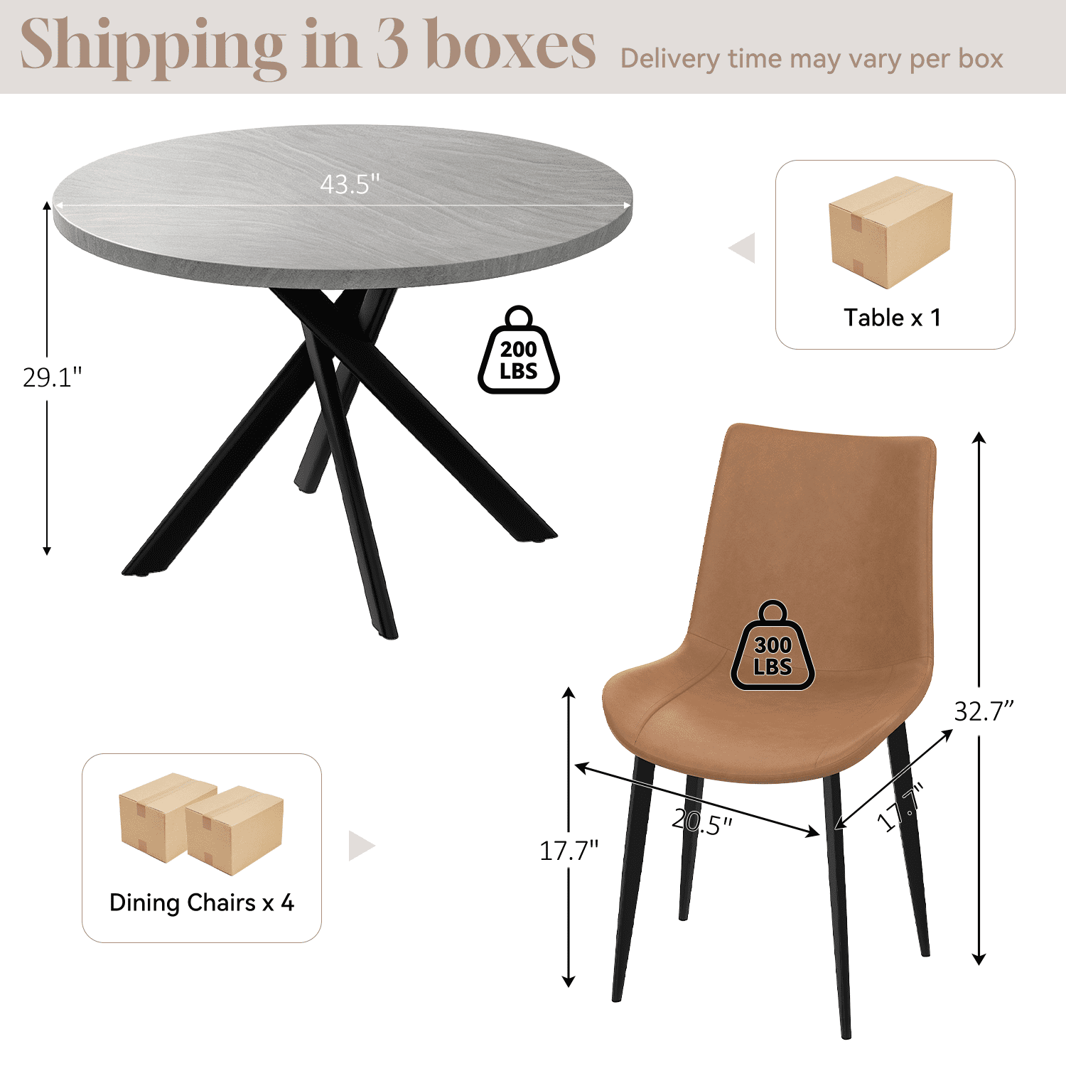 43.5 Round Dining Table for 4, Space Saving Kitchen Table with Metal Legs, Mid Century Modern Dining Table for Dining Living Room Apartment Small Space