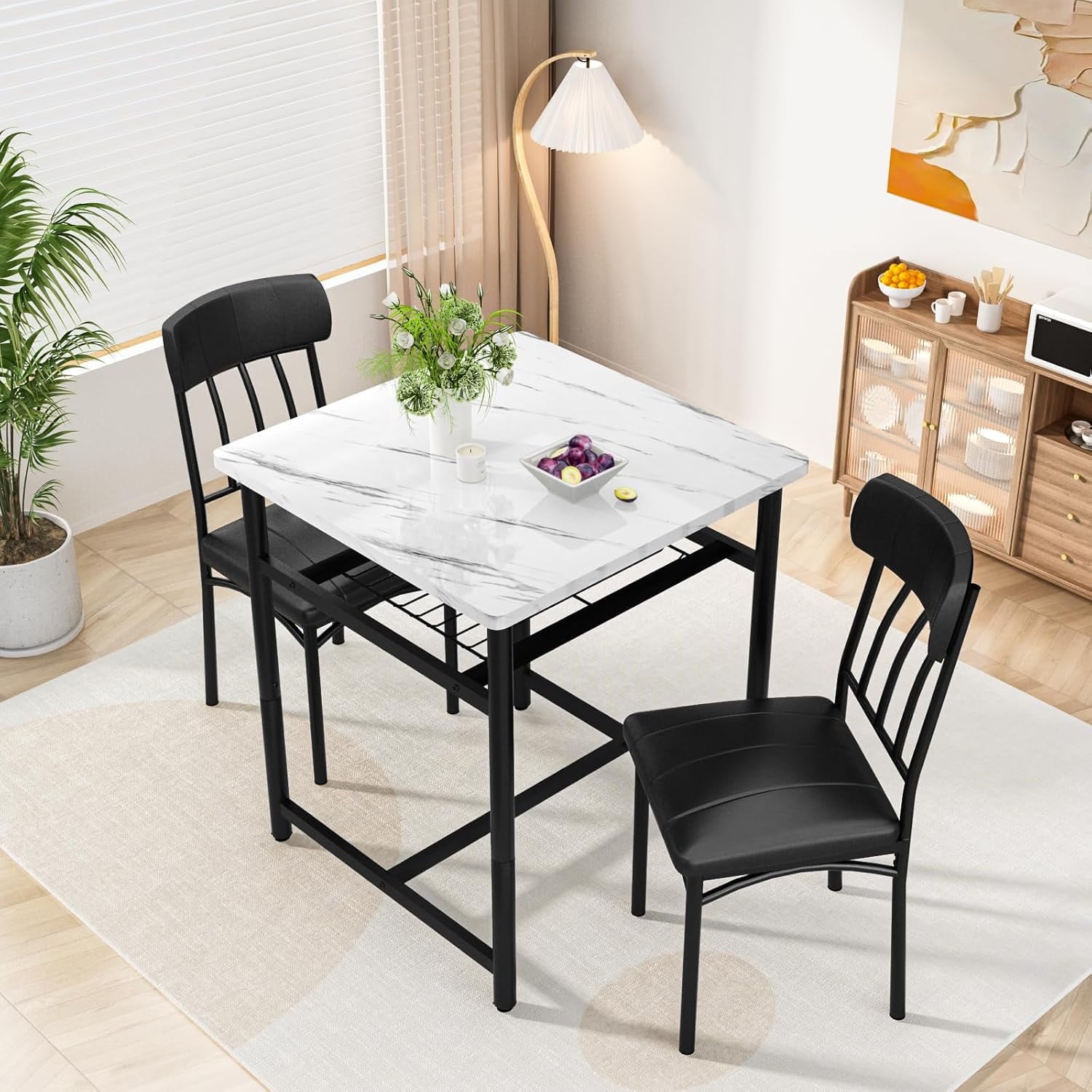 Lamerge 4 Person Dining Table Set, Wooden Dining Table 5 Piece Set with 4 Oak Metal Frame Chairs, Space Saving, Suitable for Apartments, Small Spaces, Kitchens, Breakfast Corners, Espresso Wood C