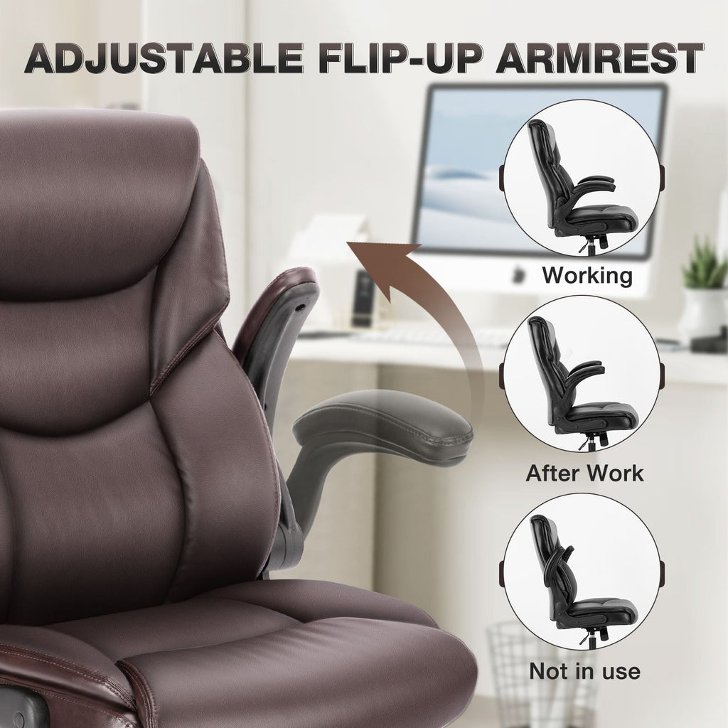 GIANNA Heavy Duty Ergonomic Computer Gaming Office Chair, With Wheels, Flip-up Arms, Adjustable Height, PU Leather, Black