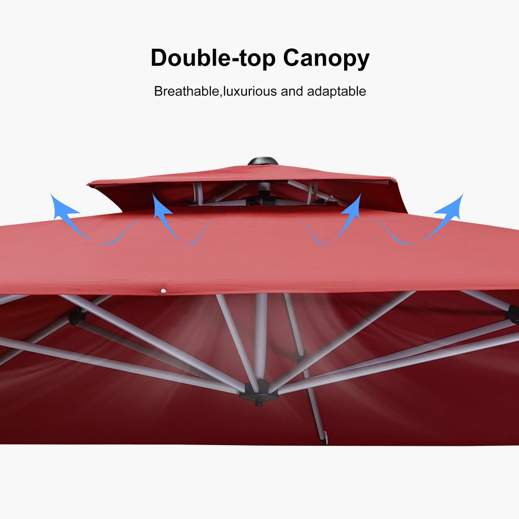 PURPLE LEAF 10 x 13FT Deluxe Rectangular Patio Umbrella, Large Offset Cantilever Umbrella with 360° Rotation, Gray