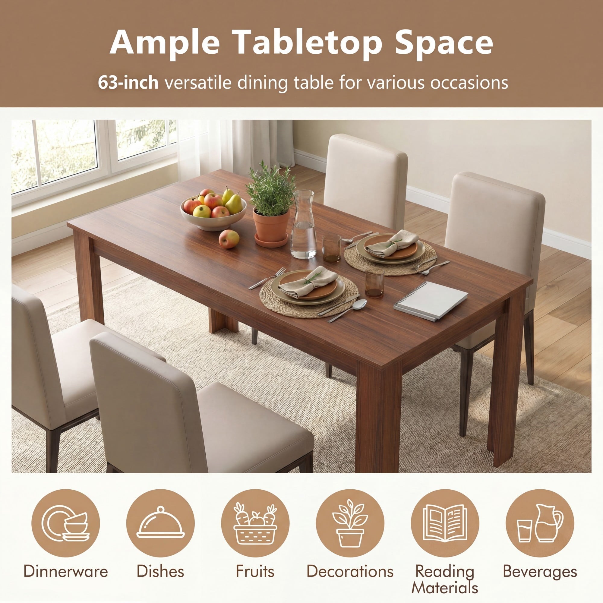 Costway 63 Dining Table Rectangular Modern Kitchen Table For 6 People Home Furniture Gray