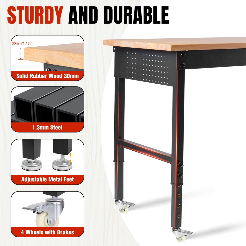 MUWOOD 96x24 Large Workbench with Power Outlets, 5000 LBS Load Capacity Work Benches for Garage, Workshop, Office, Home, Woodworking