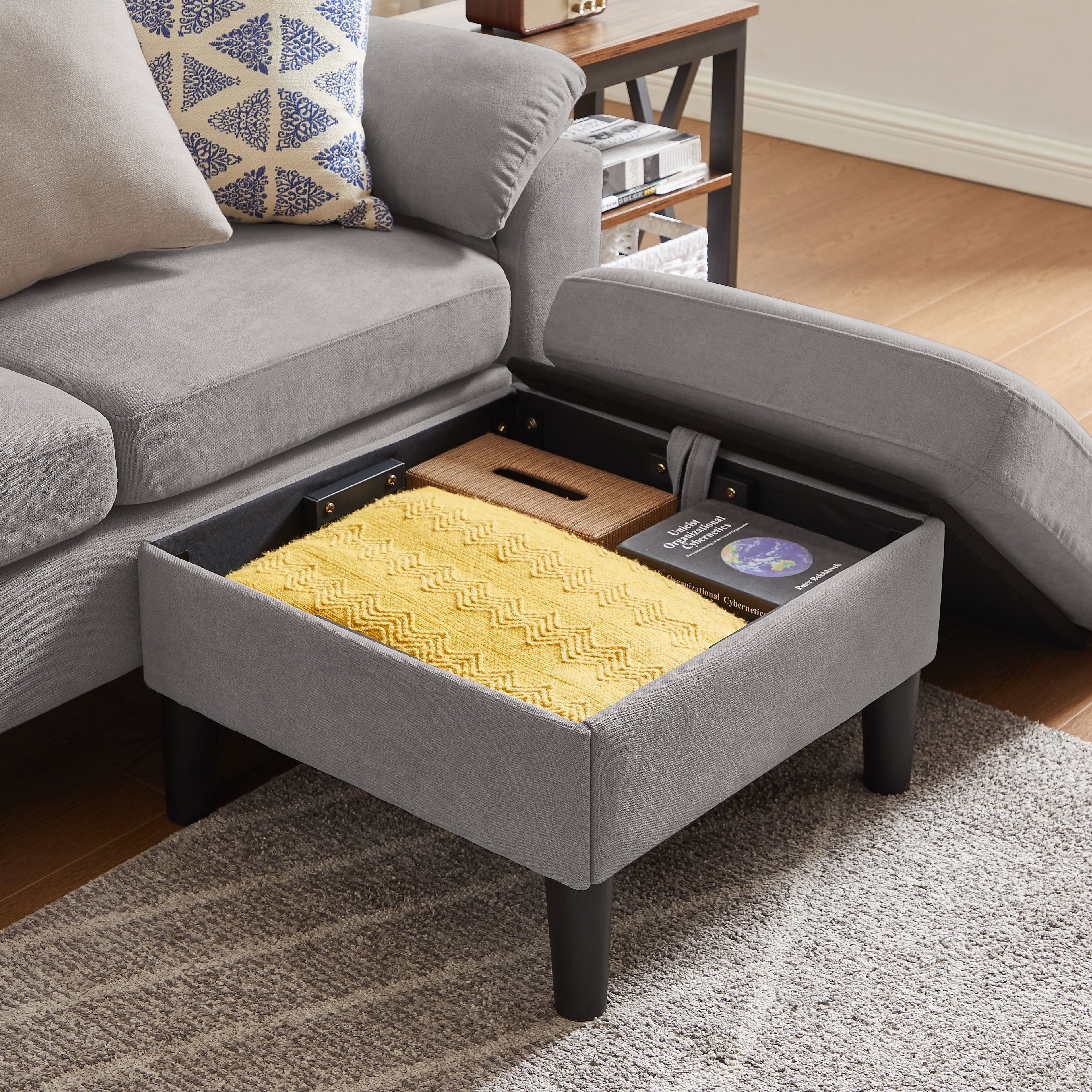 Jarenie 80 Convertible Sectional Sofa, Small L Shaped 3 Seat Couch with Reversible Storage Chaise, Modern Polyester Fabric Sofa Couches for Living Room, Apartment and Small Space, Beige