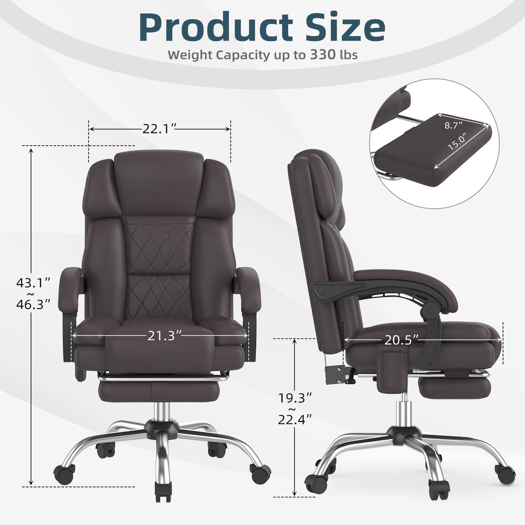 HOMREST Ergonomic Office Chair with 6-Point Massage & Heating, Adjustable Executive Desk Chair with Retractable Footrest, PU Leather Home Office Desk Chair for Home & Office (Black)