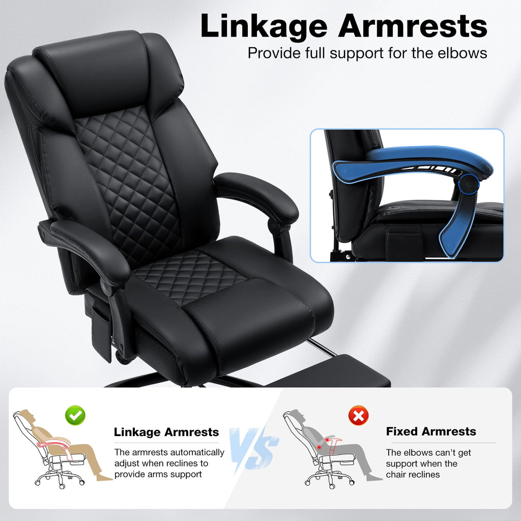 Hoffree Massage Office Chair 400LBS Executive Office Chair Massage and Footrest Big and Tall Office Chair with Heated Lumbar Support, Ergonomic Computer Desk Chair Reclining High Back Leather Office