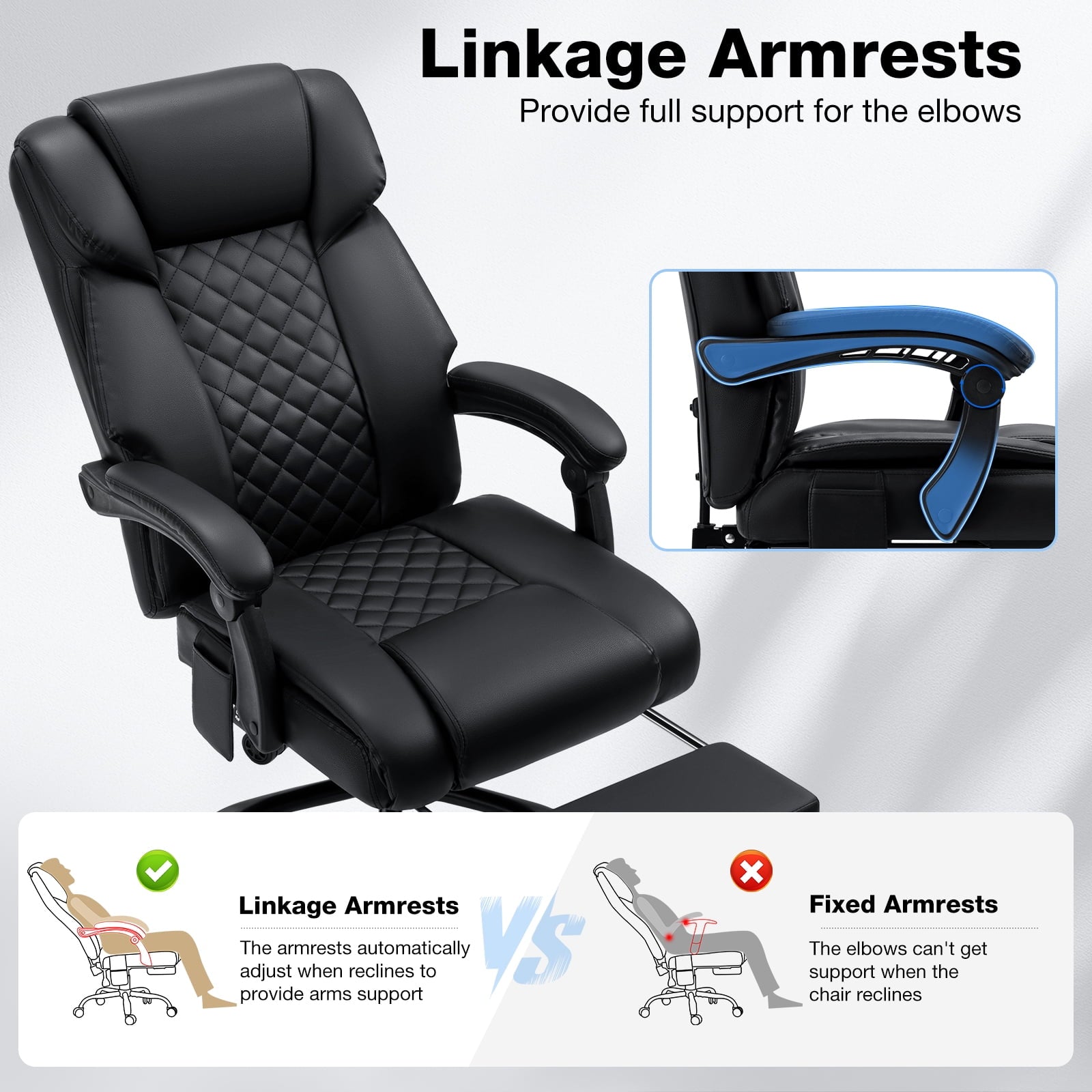 Hoffree Massage Office Chair 400LBS Executive Office Chair Massage and Footrest Big and Tall Office Chair with Heated Lumbar Support, Ergonomic Computer Desk Chair Reclining High Back Leather Office