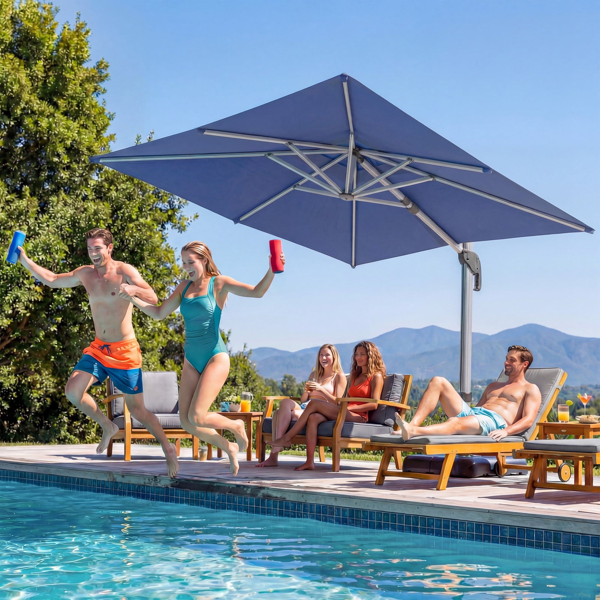 LAUSAINT HOME Outdoor Patio 11 FT Large Cantilever Umbrella, Windproof Offset with 360-degree Rotation for Backyard, Pool, Lawn, Deck, Navy Blue