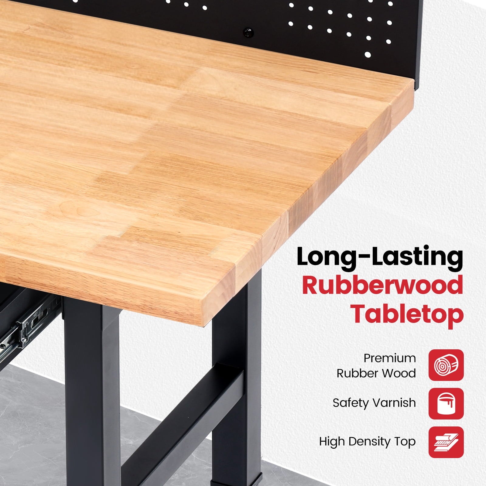 Workbench for Garage,ENJOYWOOD Heavy Duty 48 inch Wood Work Bench with Drawers,Led Lights, Pegboard and Wheels,Rubber Wood Tabletop,2000 LBS Load Bearing Workstation Garage Desk Table Worktable