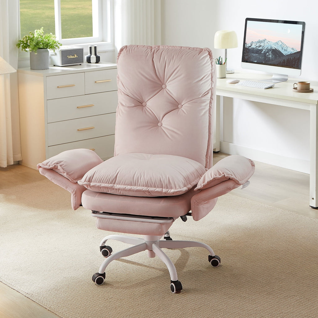 Bestier Big and Tall Executive Office Chair with Flip-up Arms for Adult, Wide Seat Ergonomic Computer Desk Chair,High Back Velvet Comfy Cross-Legged Office Chair with Footrest and Side Pockets, Black