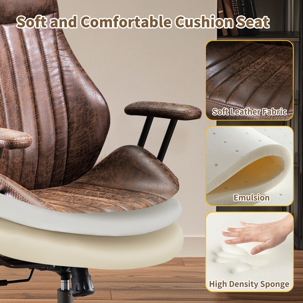Toject Ergonomic Office Chair, High Back Big Comfy Home Office Chair with Lumbar Support, Mid-Century Modern Computer Executive Office Chair, Brown